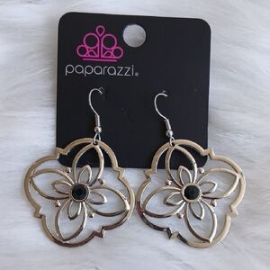 Paparazzi Silver and Black Floral Earrings